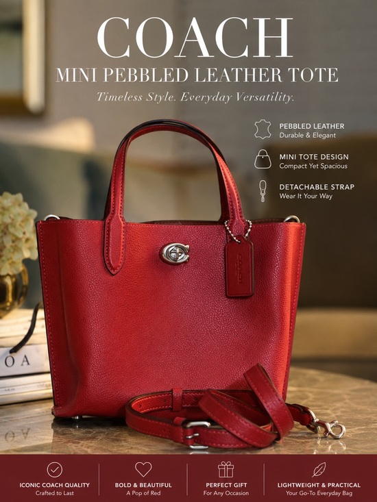 Coach Handbags - Coach Red Pebbled Leather Tote with Shoulder Strap MINI